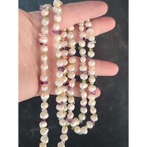 925 Sterling Silver Clasp Pearl Amethyst Peridot & Topaz Beaded Necklace Vintage